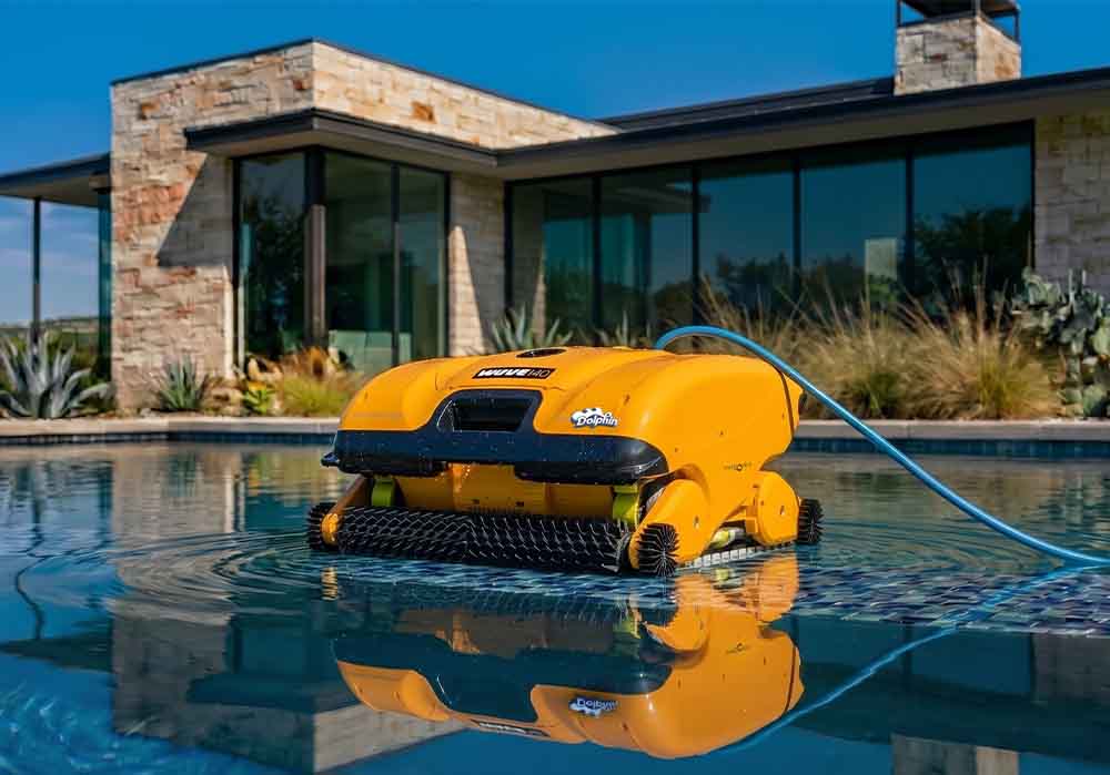 Dolphin Wave 140 surfacing at the edge of a pool
